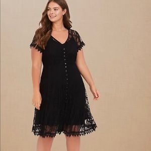 NWT Black Lace & Crochet Button Front Dress